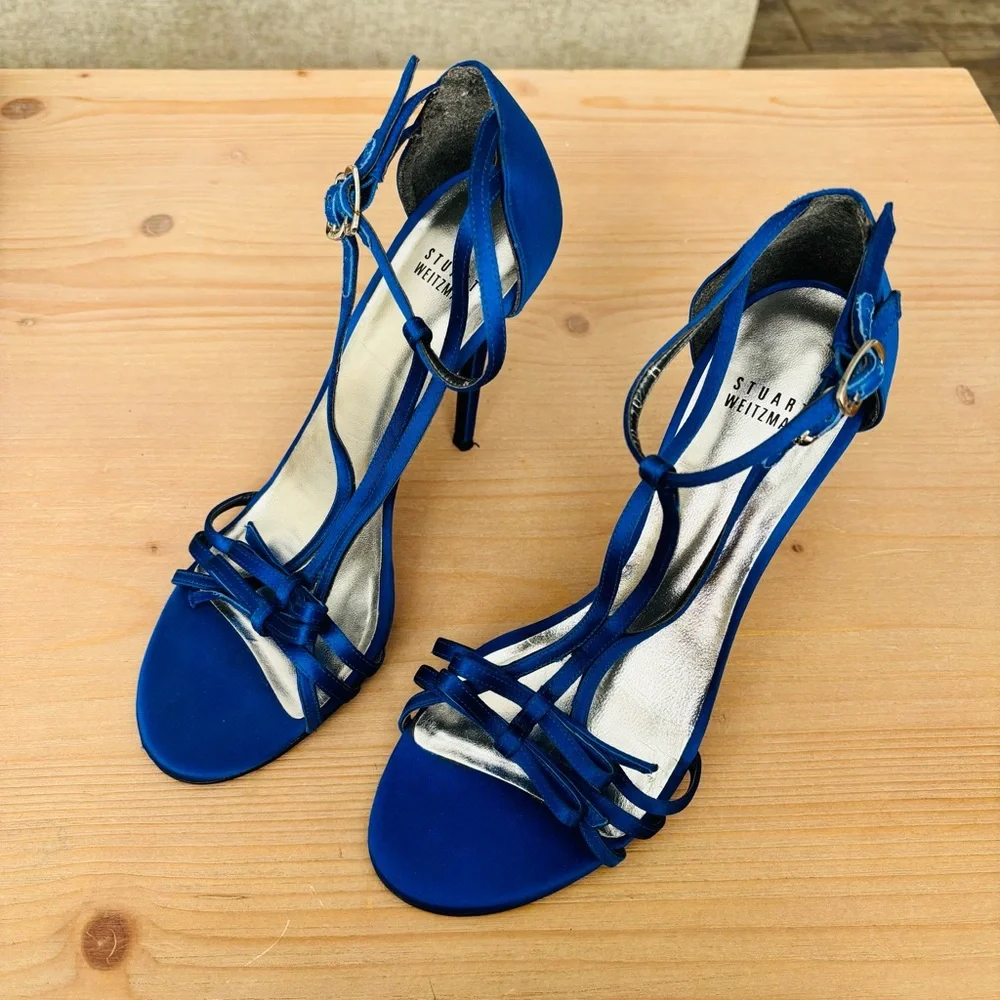 Stuart Weitzman Royal Blue Satin Strappy Heels Pumps‎ Women’s Size 10M Designer